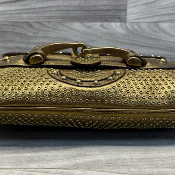 Gucci Gold Leather Borchie Rivet Studded Flap Shoulder Bag with Horsebit - Picture 5 of 7
